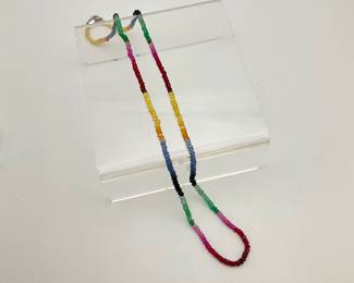 Ruby, Emerald and Sapphire Beaded Necklace with 18K Gold Clasp