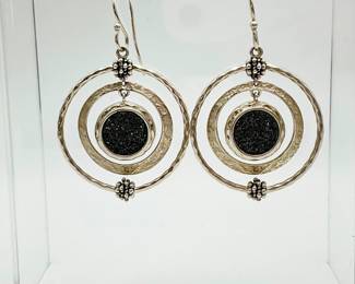 Michael Dawkins Black Druzy Sterling Silver Earrings