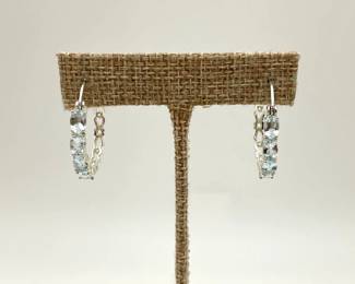 Aquamarine and Sterling Silver Hoop Earrings
