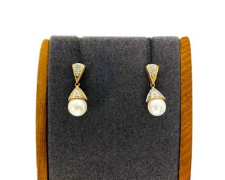 14K Gold Diamond and Pearl Earrings