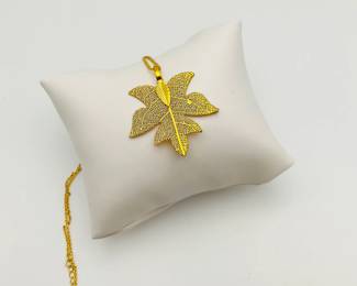 Gold-Plated Natural Leaf Pendant on 16" Chain