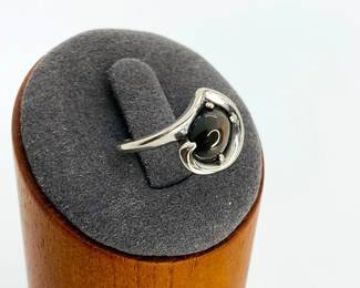 14K White Gold Ring with Black Stone