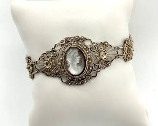 Silver Filigree Bracelet with Mother of Pearl Cameos