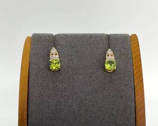 10K Gold Peridot and Diamond Earrings