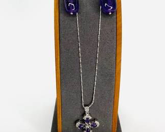 Amethyst and CZ Sterling Silver Necklace Earrings