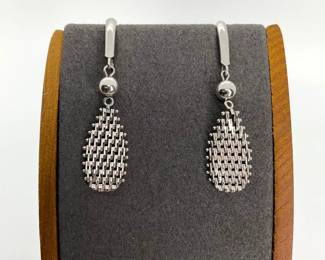 14K White Gold Imperial Gold Mesh Drop Earrings 