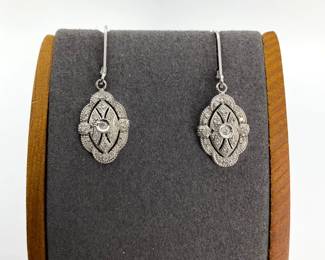 Vintage 14K White Gold and Diamond Dangle Earrings
