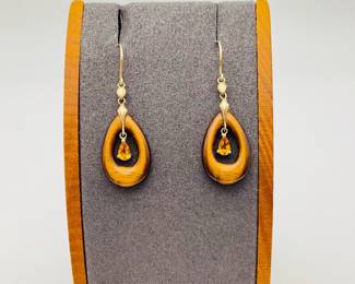 14K Gold Tiger's Eye and Citrine Drop Earrings