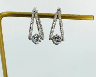 Silver Hoop Earrings with Clear Stones