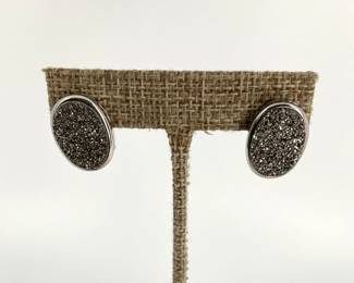 Grey Druzy Sterling Silver Oval Earrings