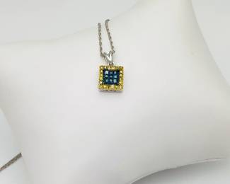 Blue and Yellow Diamond Sterling Silver Necklace