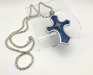 Whitney Kelly Sterling Blue Denim Lapis Cross Pendant on Silver Chain