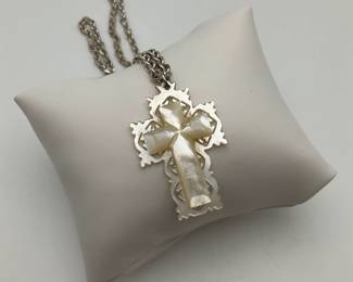 Sterling Silver Chain with Jerusalem Mother of Pearl Cross