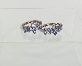Tanzanite and Diamond Sterling Silver Hoop Earrings