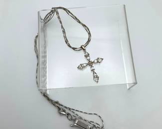 14K Gold Cross Pendant with Clear Tourmaline Stones 