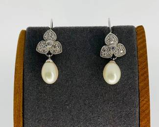 Sterling Silver CZ and Pearl Earrings