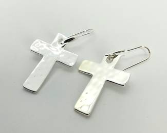 Silver Tone Bronze Cross Earrings