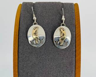 14K Gold and Sterling Silver Kokopelli Earrings