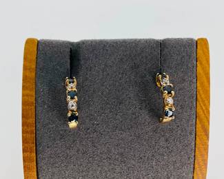 10K Gold Diamond and Sapphire Half Hoop Earrings