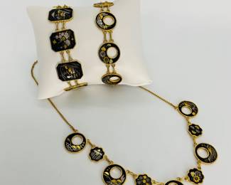 Japanese Damascene Mixed Metal Bracelets and Necklace