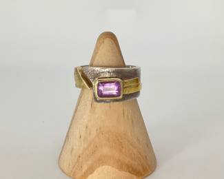 Amethyst Two-Tone Silver and Gold Ring