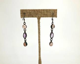 Amethyst and Rose Quartz Sterling Silver Earrings
