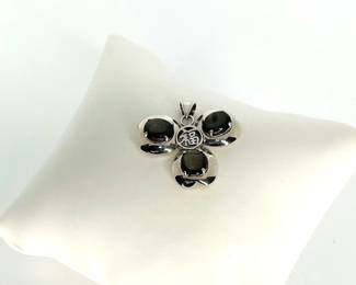 14K White Gold Pendant with Cat's Eye Stones