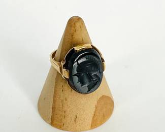 Carved Black Agate 10K Gold Ring
