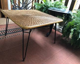 Handmade Rattan Coffee Table with antique hairpin legs ending in rubber ball feet!  