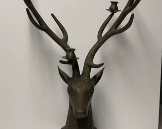 Beautiful bronze deer and antler candle holder with wood base. Heavy!