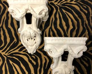 Plaster cast vintage wall platform sconces.  Waiting for your custom paint or leave natural! Even has a cigarette mark on one!