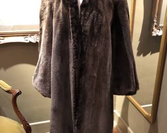 Hinsdale Furriers custom designed petite sheared beaver full length coat.  Matching hat included.