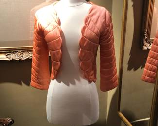Scalloped coral bed jacket c. 1950's size small, perfect condition and "close fitting"!