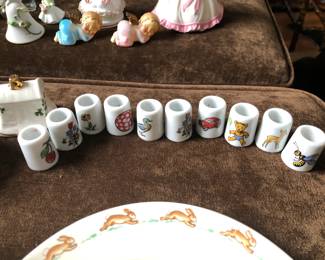 Children's birthday candle holders, Bunnykin Plate included c. 1950's.