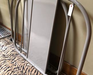 Vintage deco inspired tubular headboards or set of headboard/footboard, twin size, c. 1930's, sandblasted and car paint taupe color.  Pristine condition.