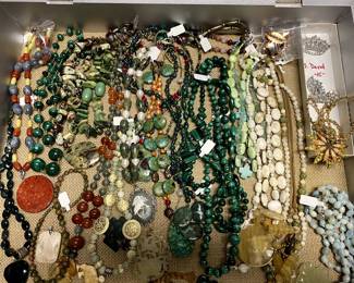 Malachite, Amber and Various Gemstone necklaces Vintage Jewelry
