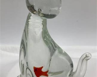 Lot 021   
Whimsical Cat with Goldfish Figurine