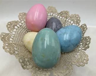 Lot 056  
Starched Lace Basket Of Marble Eggs