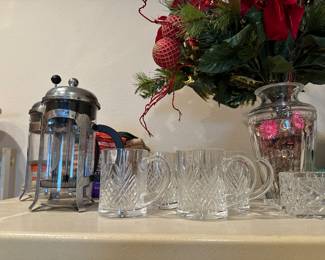 Coffee press & crystal coffee cups