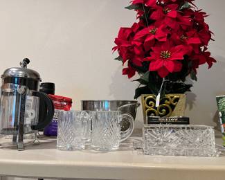 Crystal cups & coffee press & butter dish