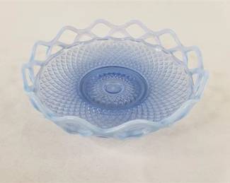 Lot 030   24 Bid(s)
Imperial Blue Opalescent Diamond Point Lace Bowl w/ Open Lattice Rim
