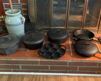 Cast iron pots and skillets, etc.