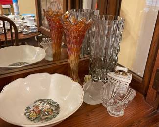 Vintage carnival ware vase and Italian glass vase 