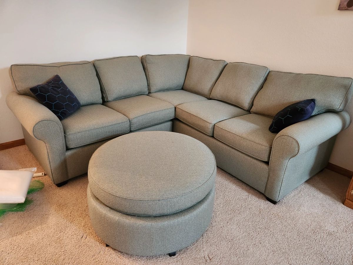 Sectional and matching storage ottoman (aqua color)