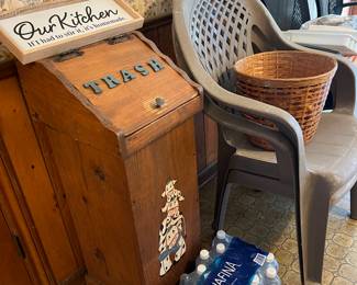 VINTAGE TRASH CAN, WOODEN