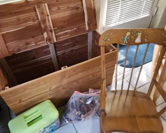 cedar box, child's rocker