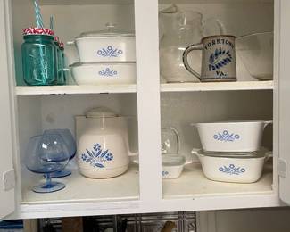 Corning Ware Blue Cornflower pieces and Gezi German Corning ware Insulated Carafe 