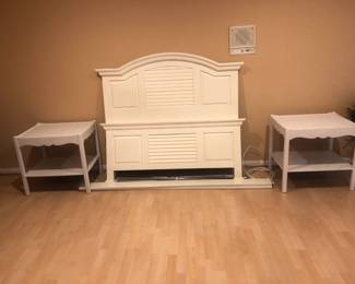 Pottery Barn Head and Footboard with two night side tables.  Double bed size