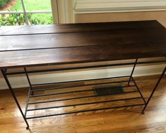 End Table Wood and Wrought Iron                                            48" L X 18"W X 30" T