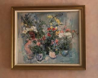 Floral Oil Painting 62"Wide X 41" H                                           About Artist Edna Hibel                            